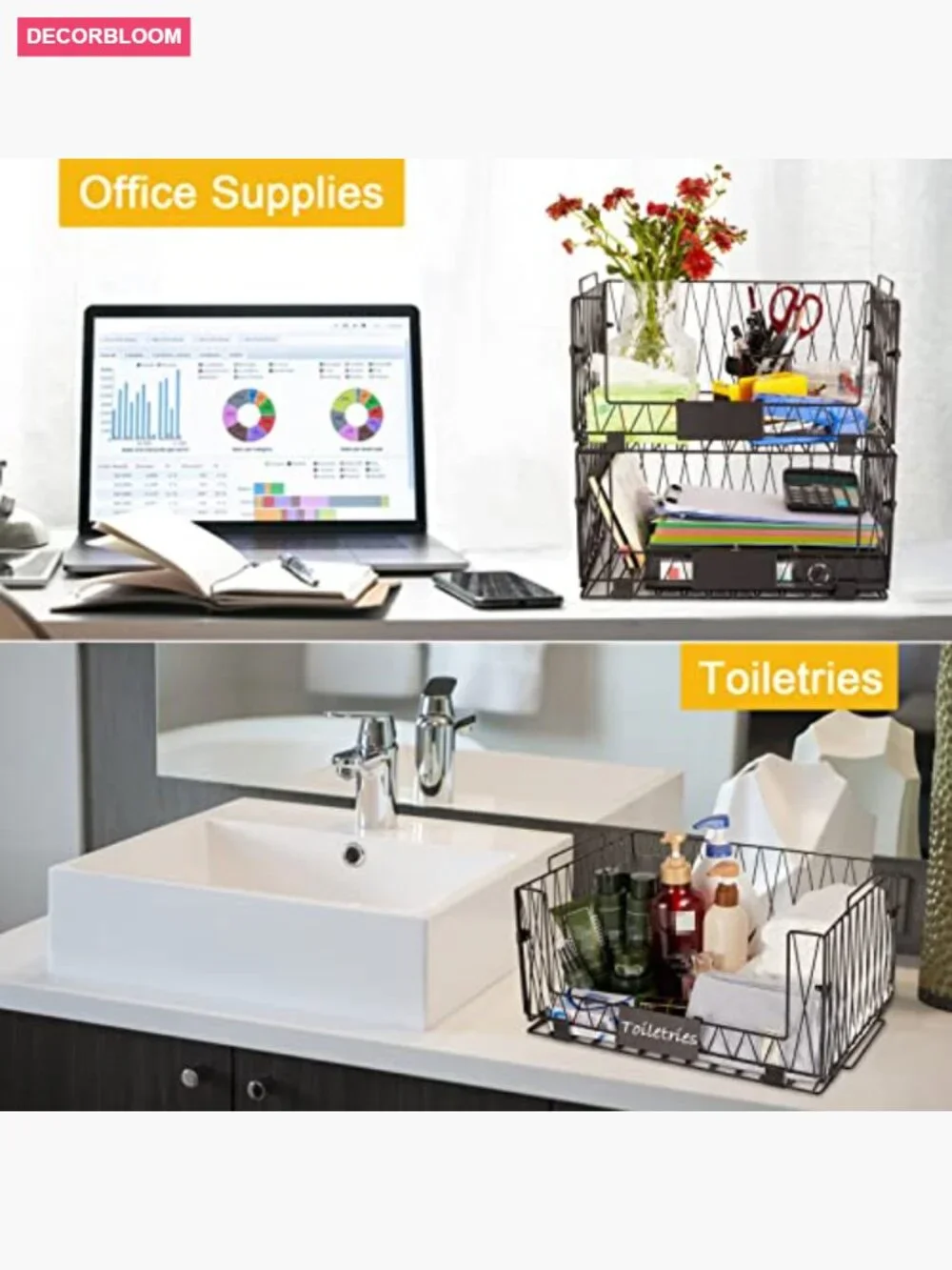 2 Pack Stackable Wire Storage Baskets for Kitchen Cabinet Pantry Organization